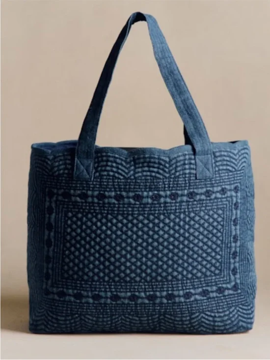 Sézane Sea New York Collaboration Denim Tote Embroidered Blue NWT - Picture 4 of 10